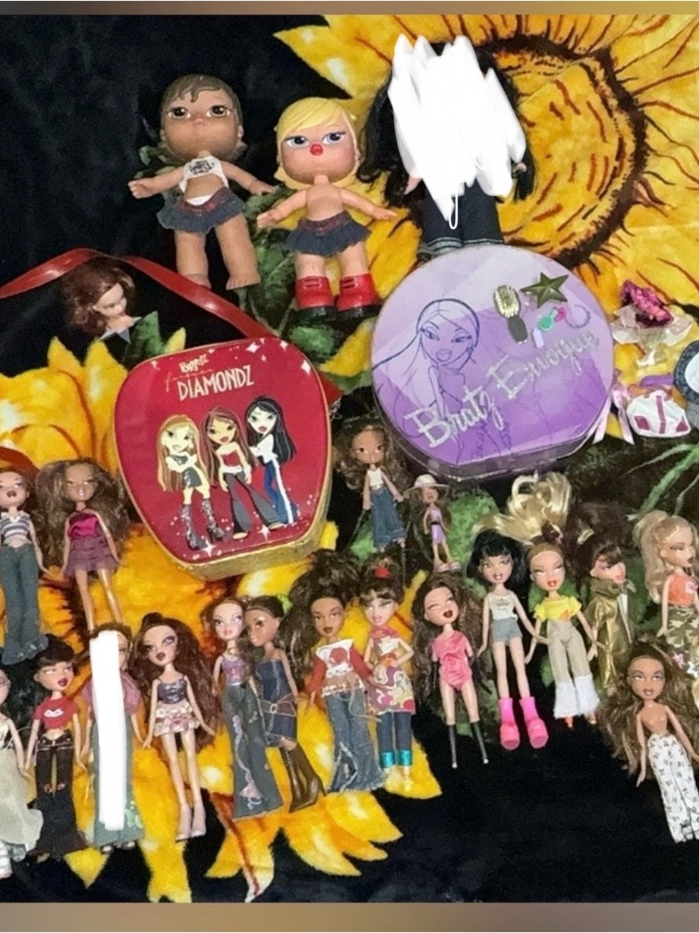 Bratz Dolls Lot with Red Diamondz Tin and Purple Bratz box